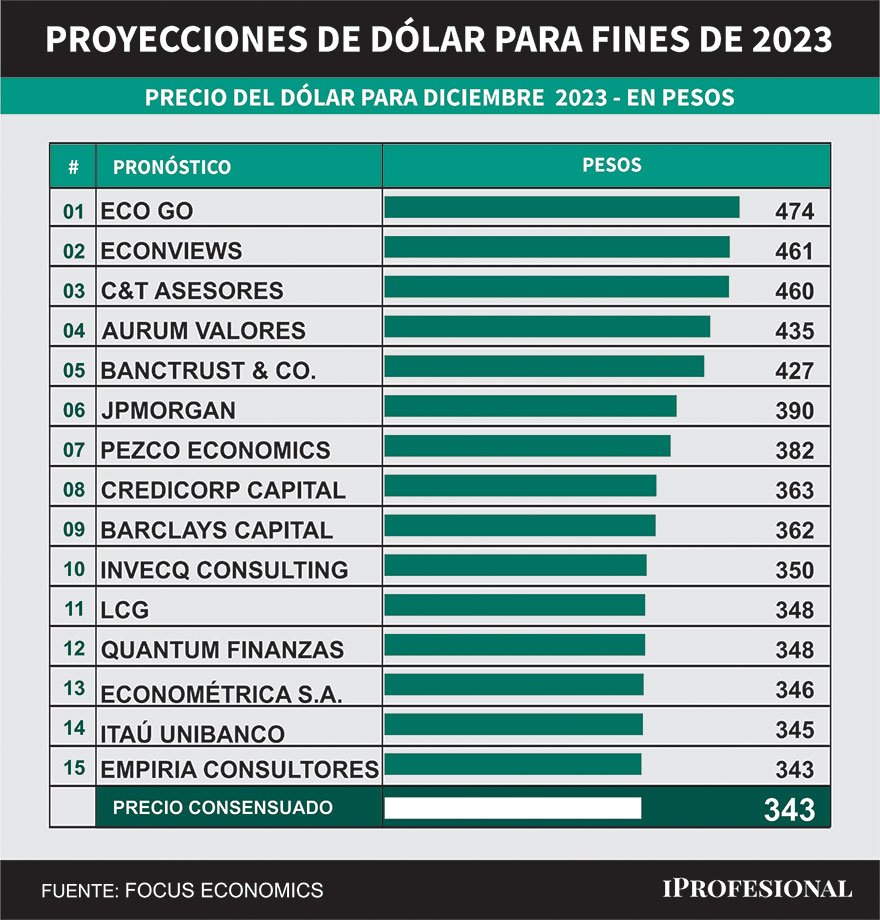 Si bien el precio de dólar consensuado para fin de diciembre es de $343, algunos economistas alertan que puede alcanzar los $474.