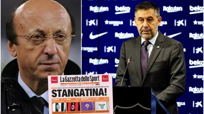 En el montaje, Moggi y Bartomeu y la portada del Calciopoli de...