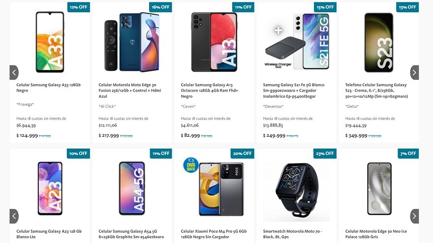 Algunos de los celulares que podés comprar en 18 cuotas entre hoy y mañana, a través de la Tienda BNA+.