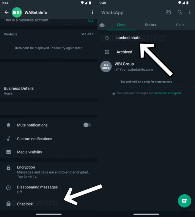 La función de chats bloqueados en WhatsApp. Fuente: WABetaInfo.