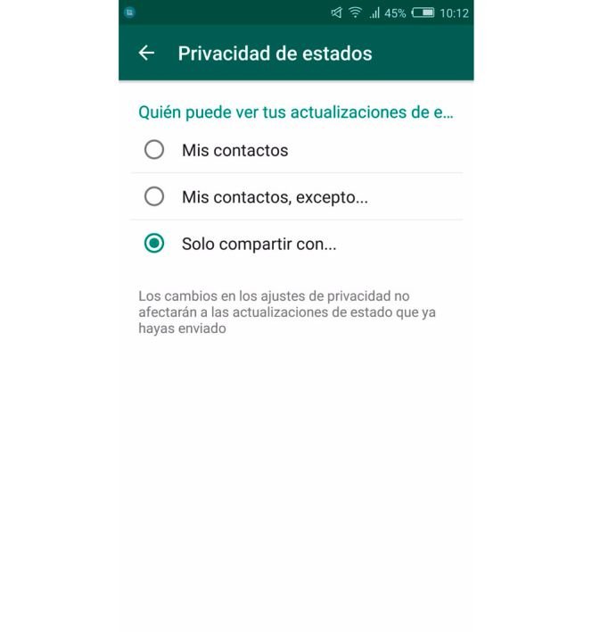 Se puede configurar la privacidad de las actualizaciones de estado