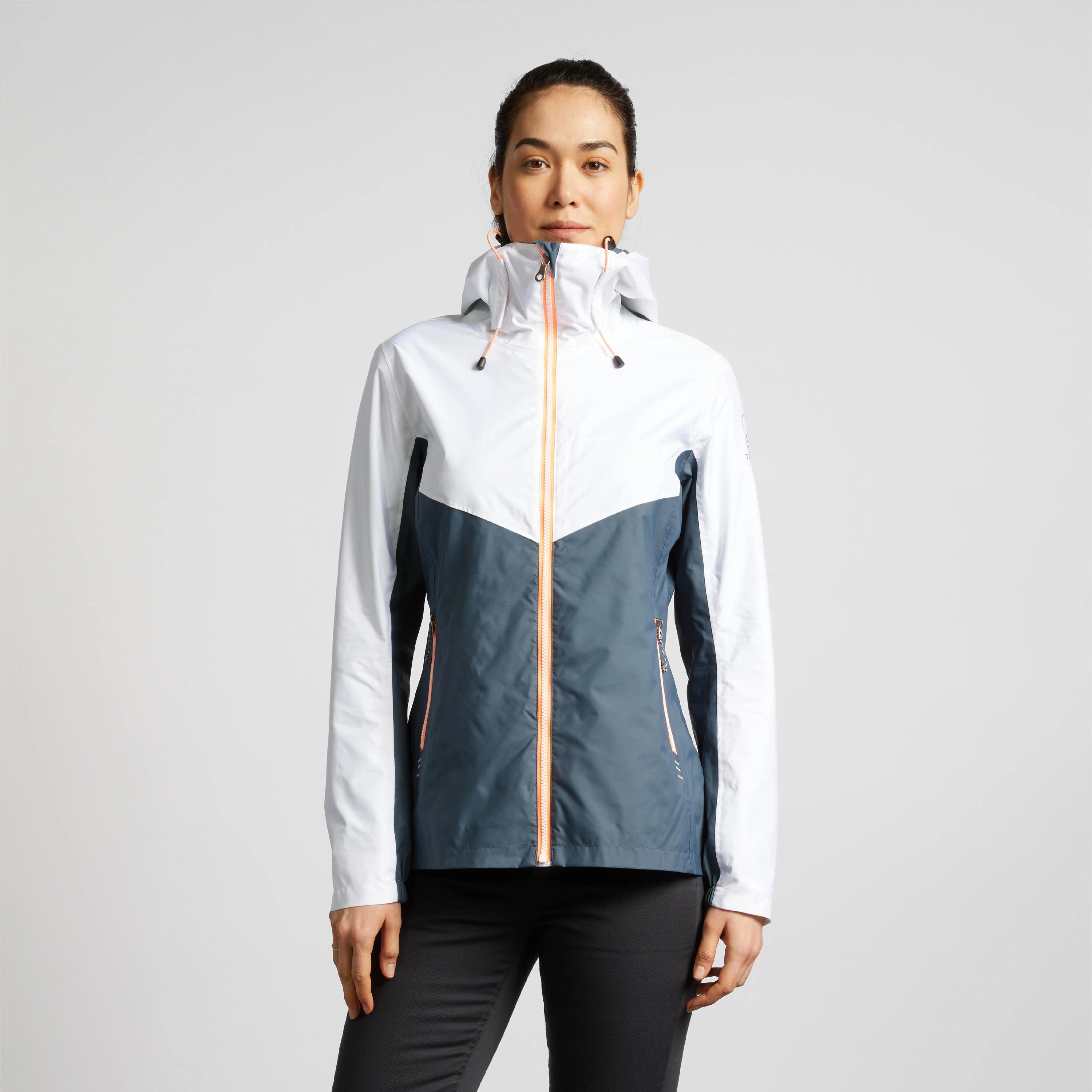 Chaqueta cortavientos impermeable Mujer 100 blanco/gris 