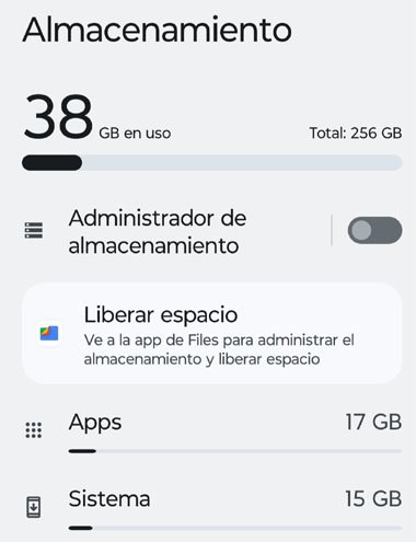 El botón Liberar espacio puede ayudar a limpiar el almacenamiento de tu celular.