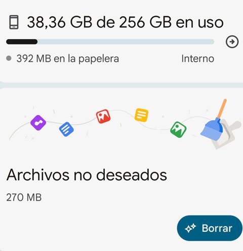 La aplicación Archivos puede ofrecer varias formas de borrar archivos antiguos.