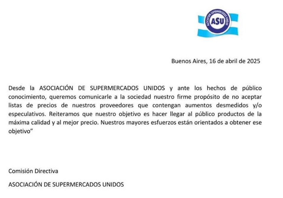 El mensaje de la Asociación de Supermercados Unidos (ASU), contra los aumentos 'especulativos'