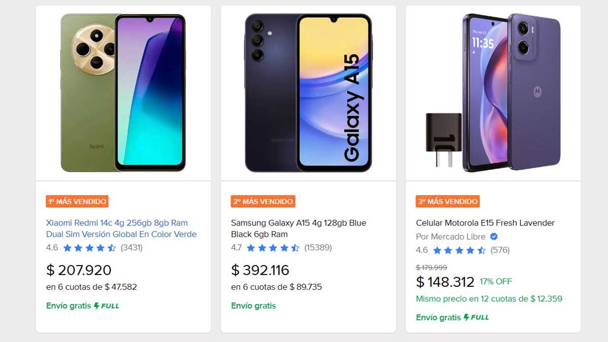 El Xiaomi Redmi 14C supera al Samsung Galaxy A15 y al Motorola E15 en el ranking de Mercado Libre.