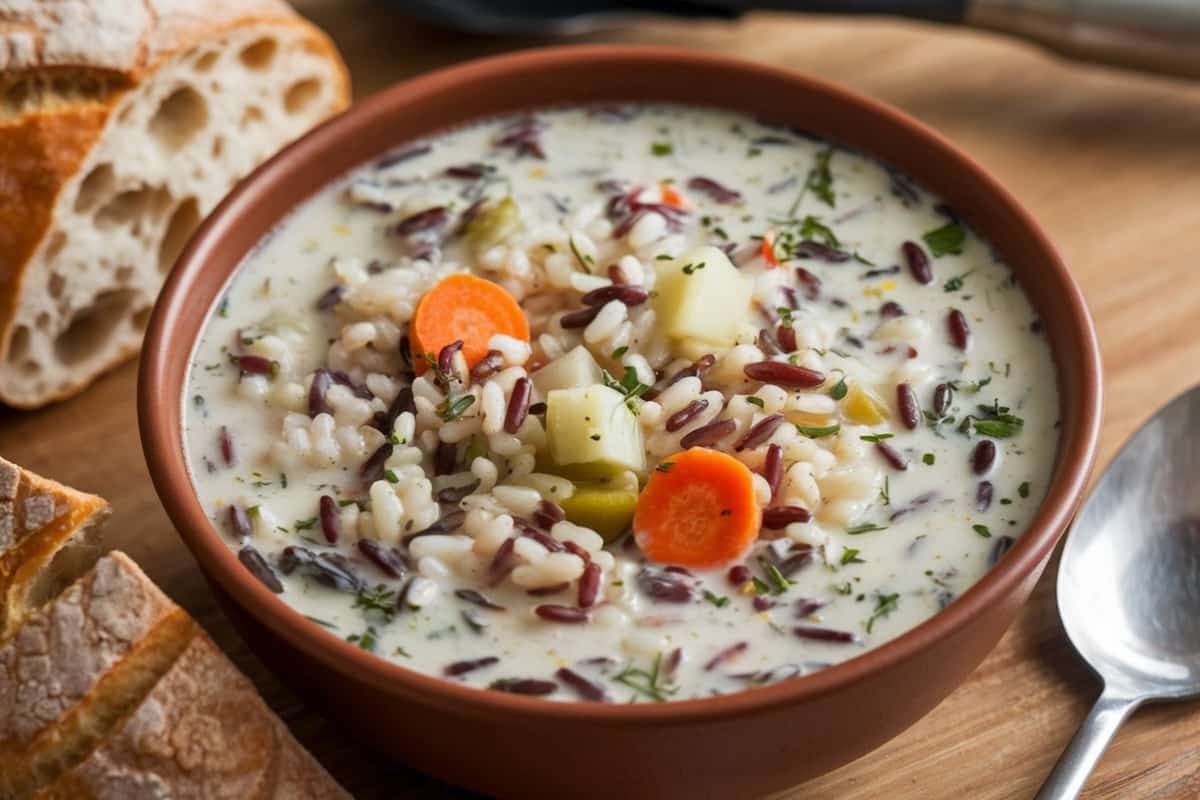 sopa de arroz salvaje con pollo