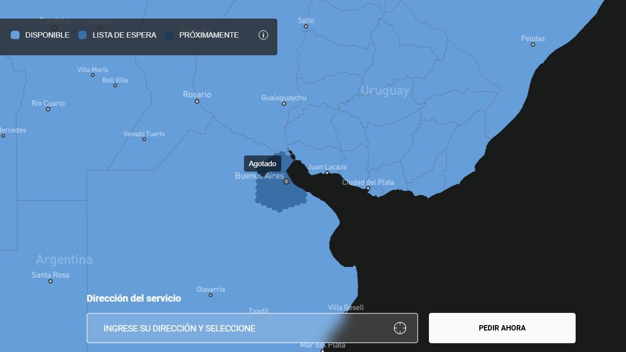 Mapa de la disponibilidad de Starlink en el centro de la Argentina.