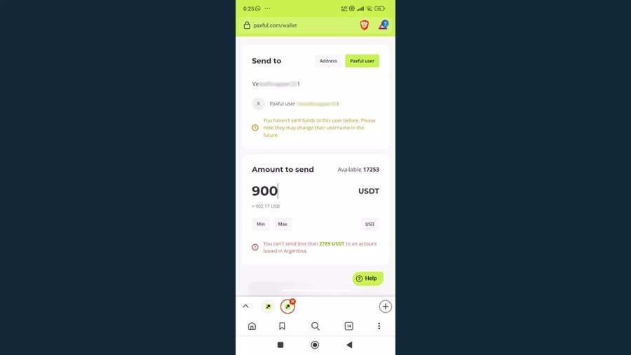 El anzuelo: un supuesto mensaje de Paxful, enviado por el chat de Paxful sin ningún tipo de bloqueo