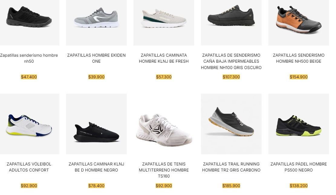 Los precios de las zapatillas parten desde los $39.900