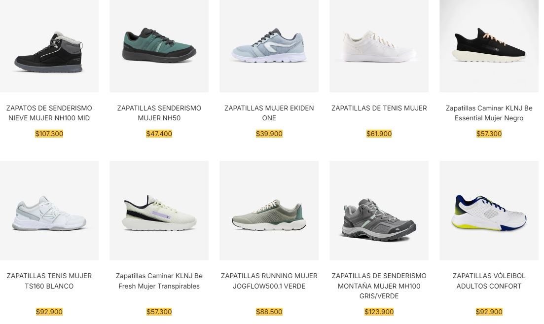 Las zapatillas de mujer también parten desde los $39.900