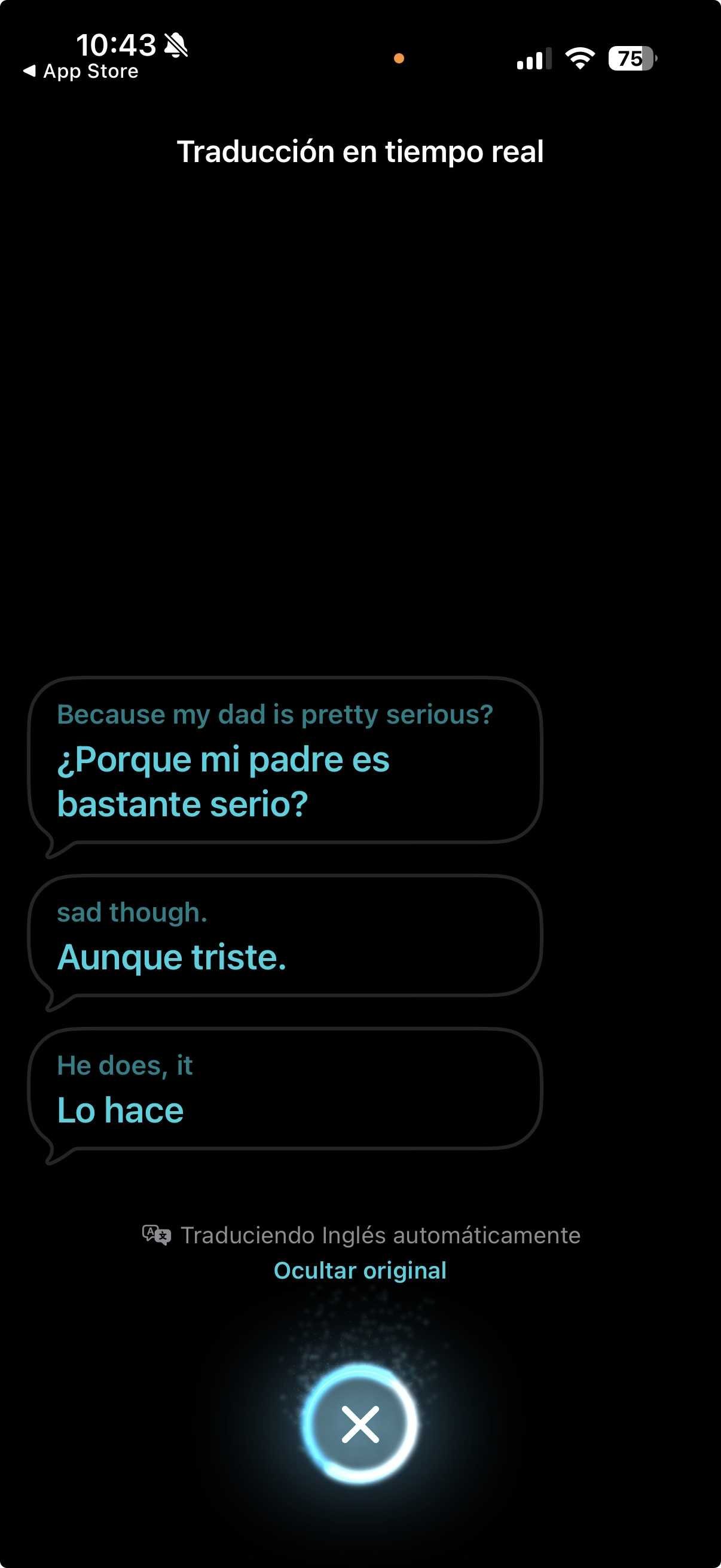 La traducción se muestra