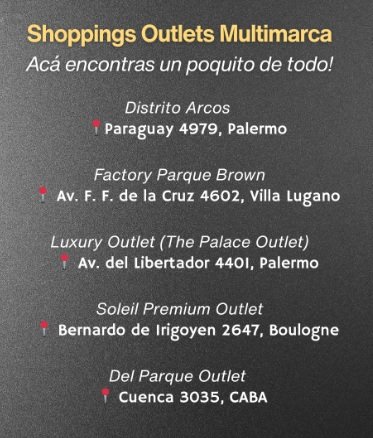 Shoppings con los outlets con muchas marcas donde vas a encontrar muchas ofertas