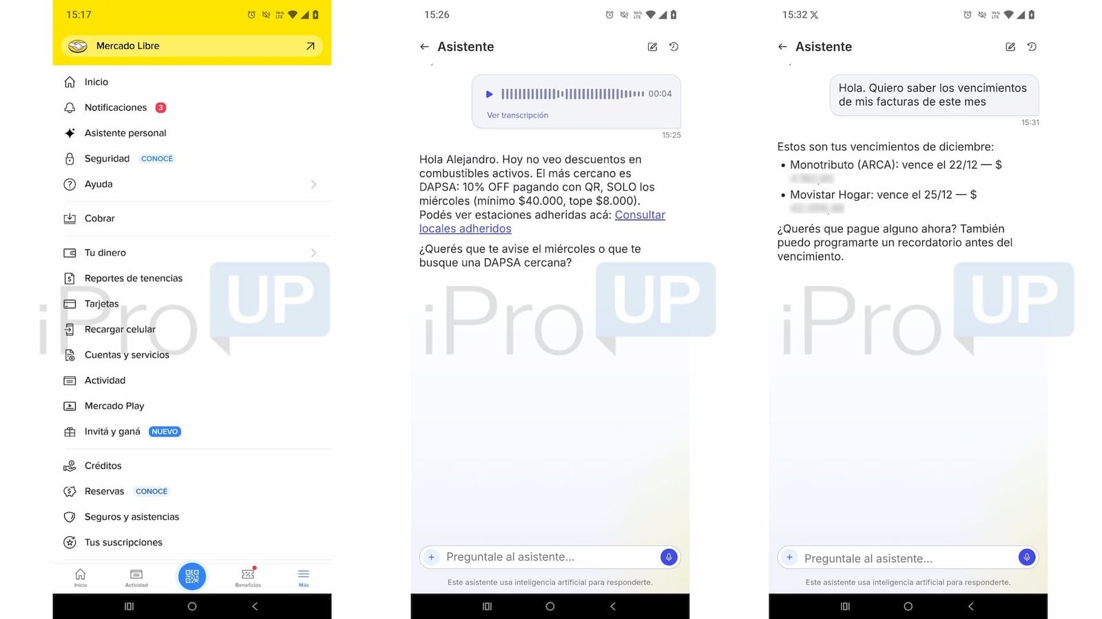 Además de operaciones, el asistente de Mercado Pago permite recibir alertas y recomendaciones