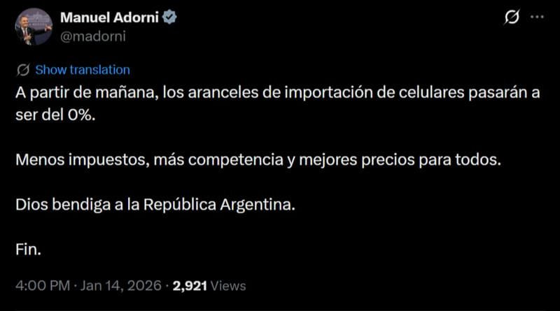 Manuel Adorni celebró en redes sociales la medida