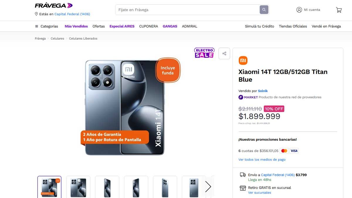 El Xiaomi 14T en Frávega el 14 de enero.