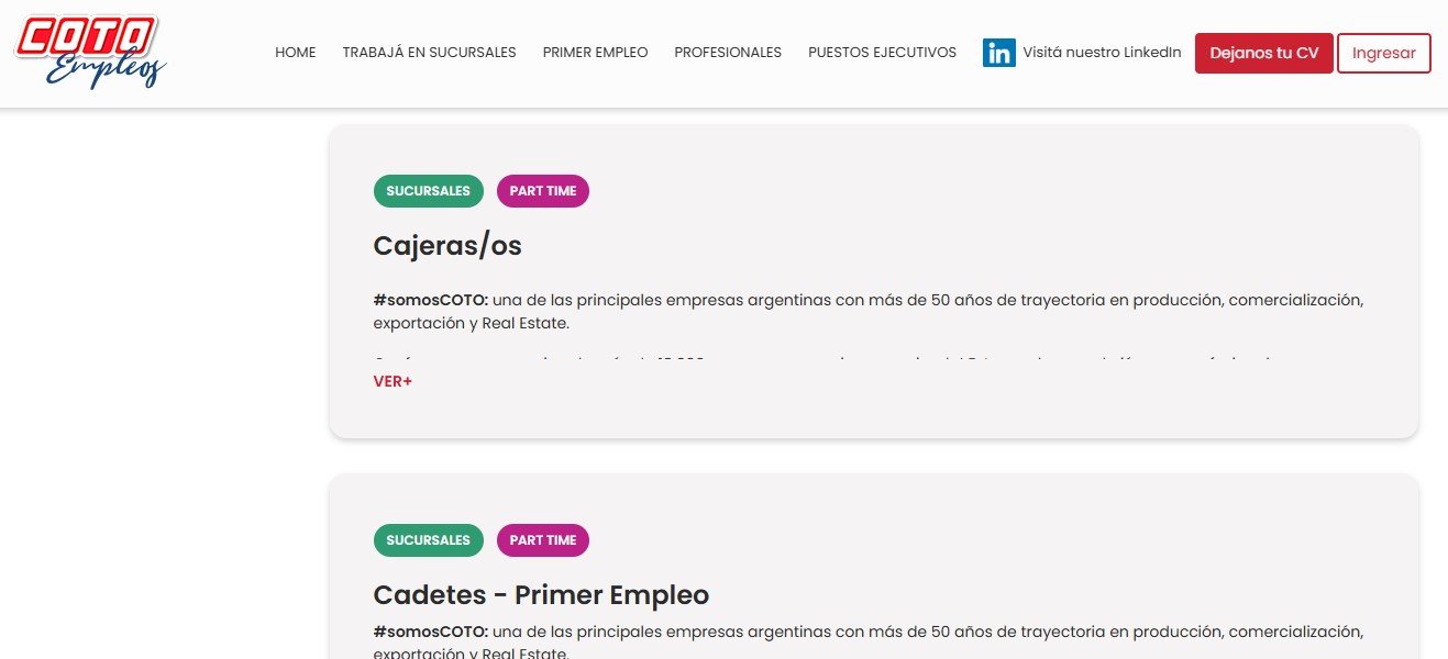 Coto busca empleados en su página web, donde aparecen los puestos y los requisitos