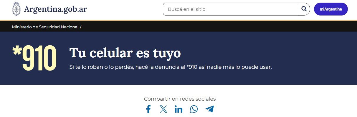 La página del Gobierno para informar qué hacer si te roban o perdés el celular