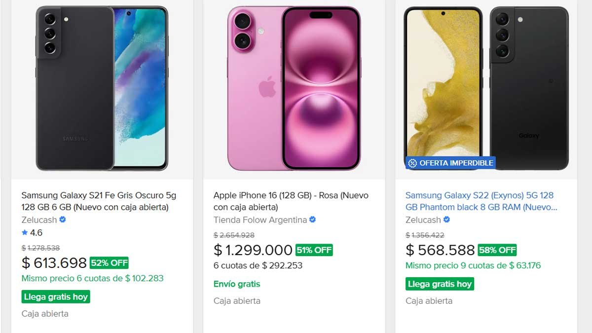 Celulares en caja abierta en Mercado Libre con más del 50% de descuento
