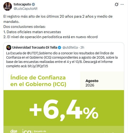 El mensaje de Luis Caputo en redes tras el dato del ICG