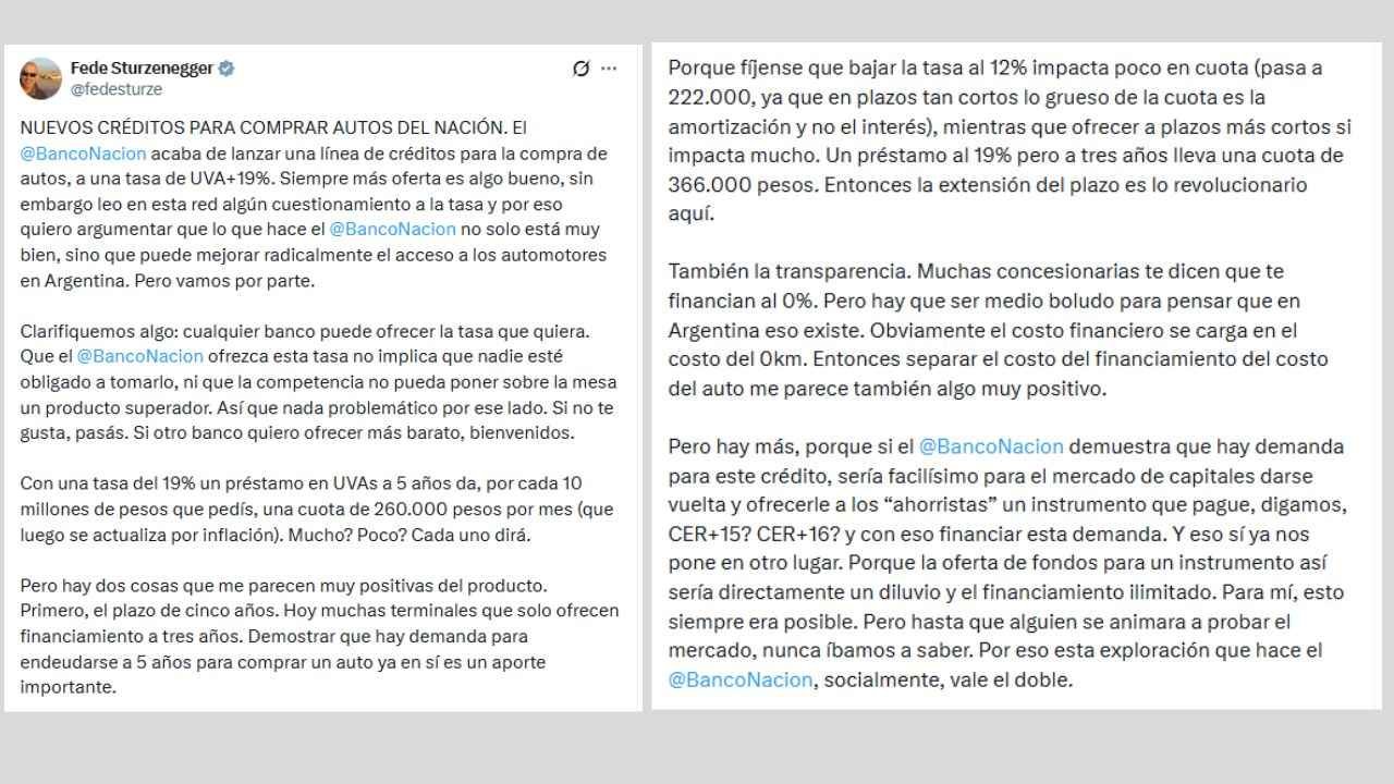 Captura del mensaje que Federico Sturzenegger publicó en X