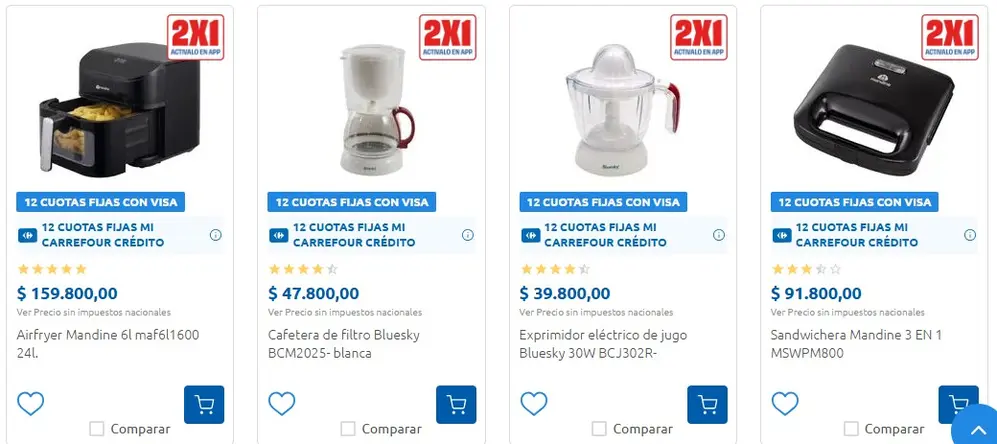 Algunos electrodomésticos que Carrefour vende 2x1