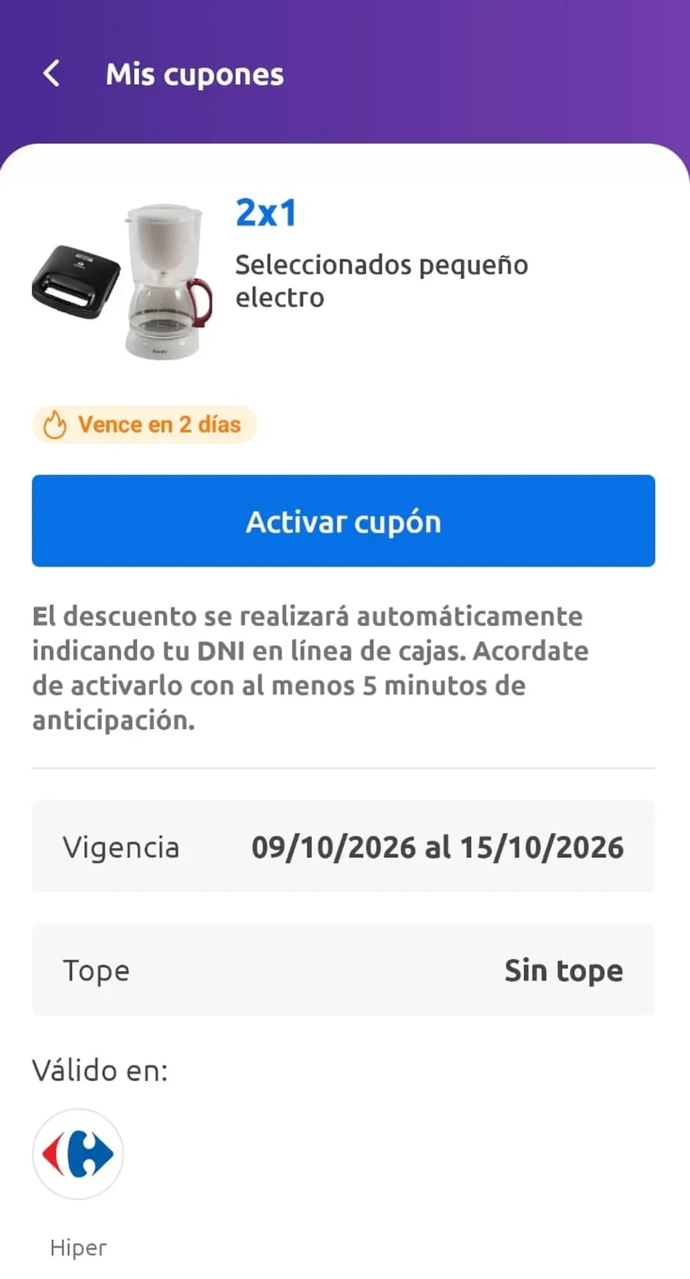 Para acceder al 2x1 hay que activar el cupón en la app de Carrefour